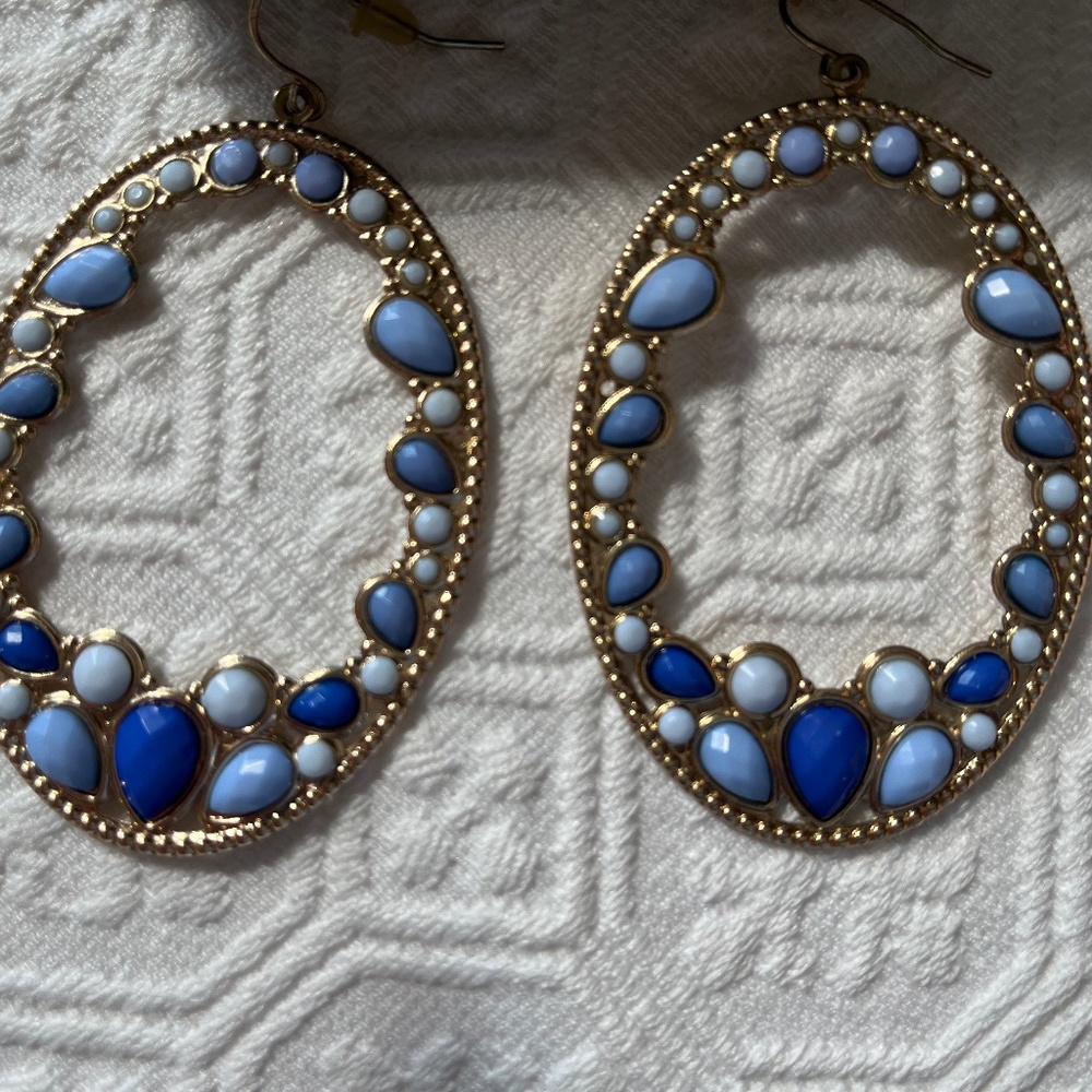 South Moon Under Blue Oval Dangle Earrings - Picture 1 of 5